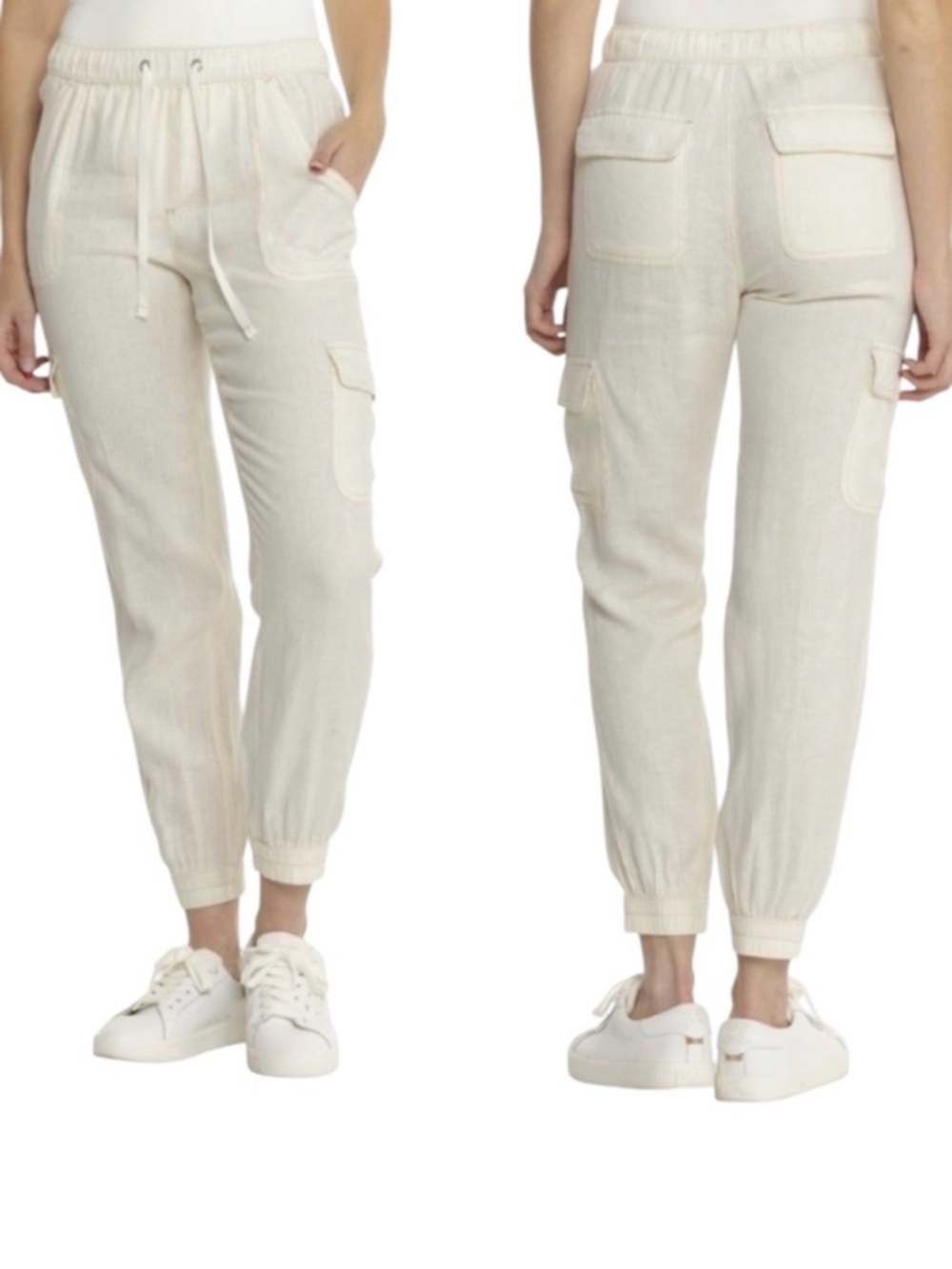 Nicole Miller Lightweight Cream Cargo Joggers